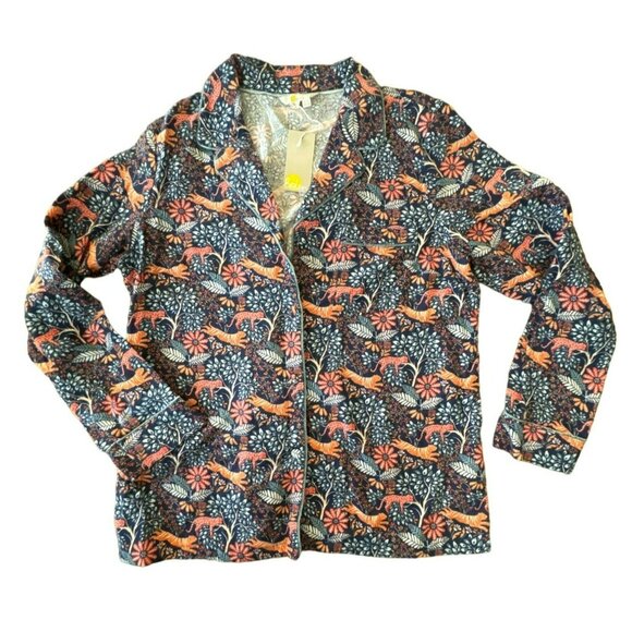 Boden Other - Boden Cotton Flannel Pajama Top US 12  UK 16 Tiger Floral Safari Blue Womens NWT
